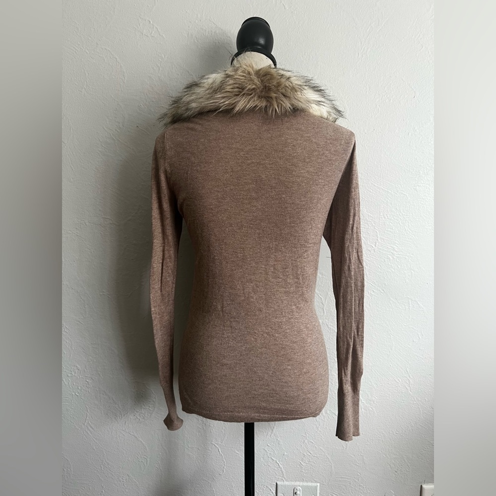 Loft Faux Fur Collar Buttoned Cardigan Size Xsmall - Picture 4 of 9